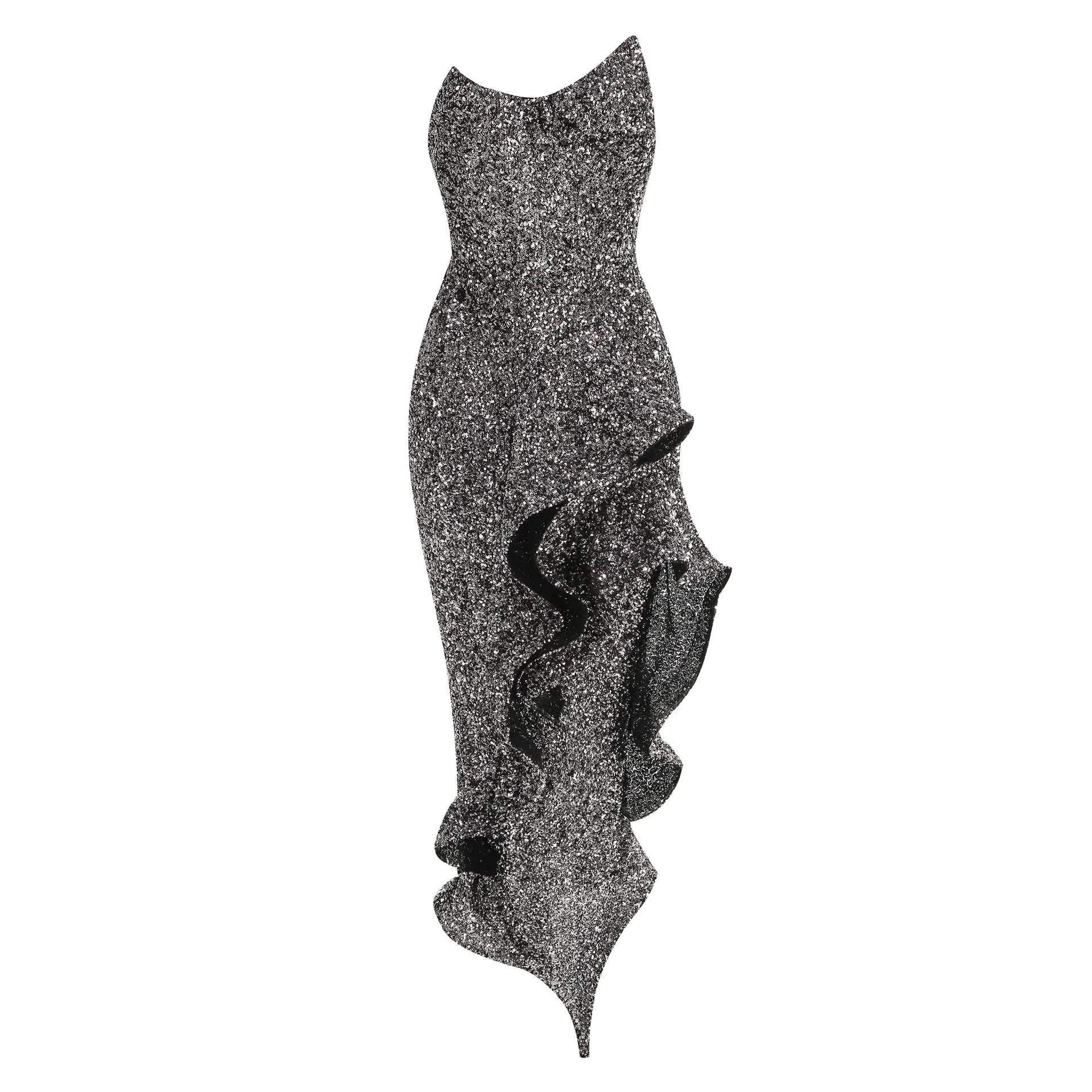 Sexy Sequins Strapless Evening Midi Dress