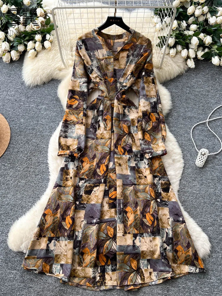 Vintage Print Large Swing Dress