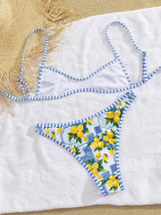 Sexy Sky Blue Fruit Print Micro Bikini