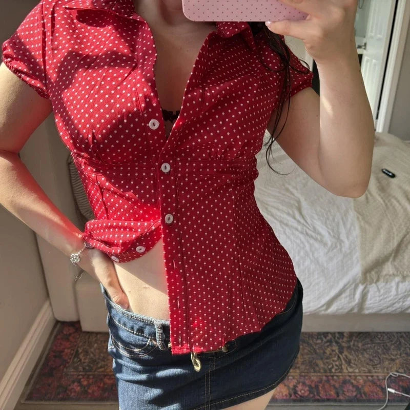 Y2k Polka Dot Button Down T-Shirt