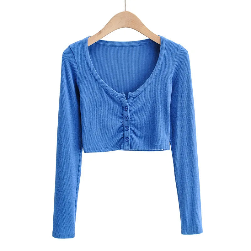 Slim V-neck Long Sleeve Bottomed Womens Tops