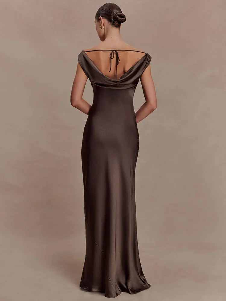 Swinging Collar Satin Sexy Maxi Dress