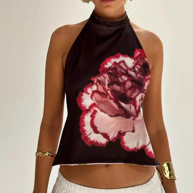 Y2k Graphic Print Halter Tank Top