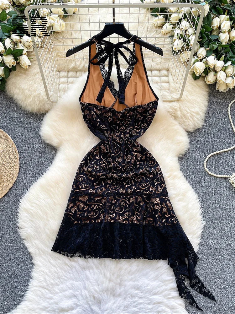 Feminine Halter Lace Dress