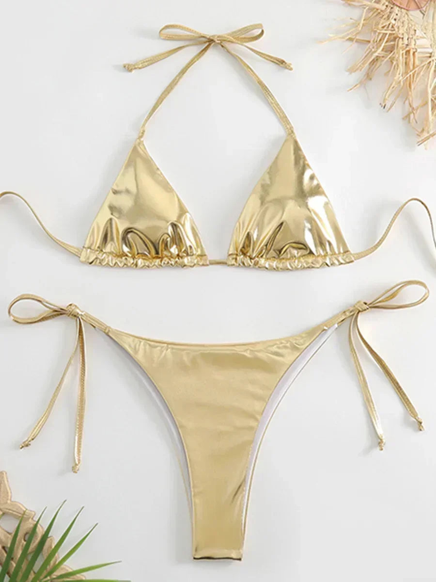 Sexy Shiny Pu Faux Leather Bikini