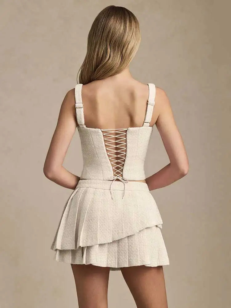 Elegant Crop Tops And Mini Skirt Sets Sleeveless Slim Sexy Tank Top Vest Party Set