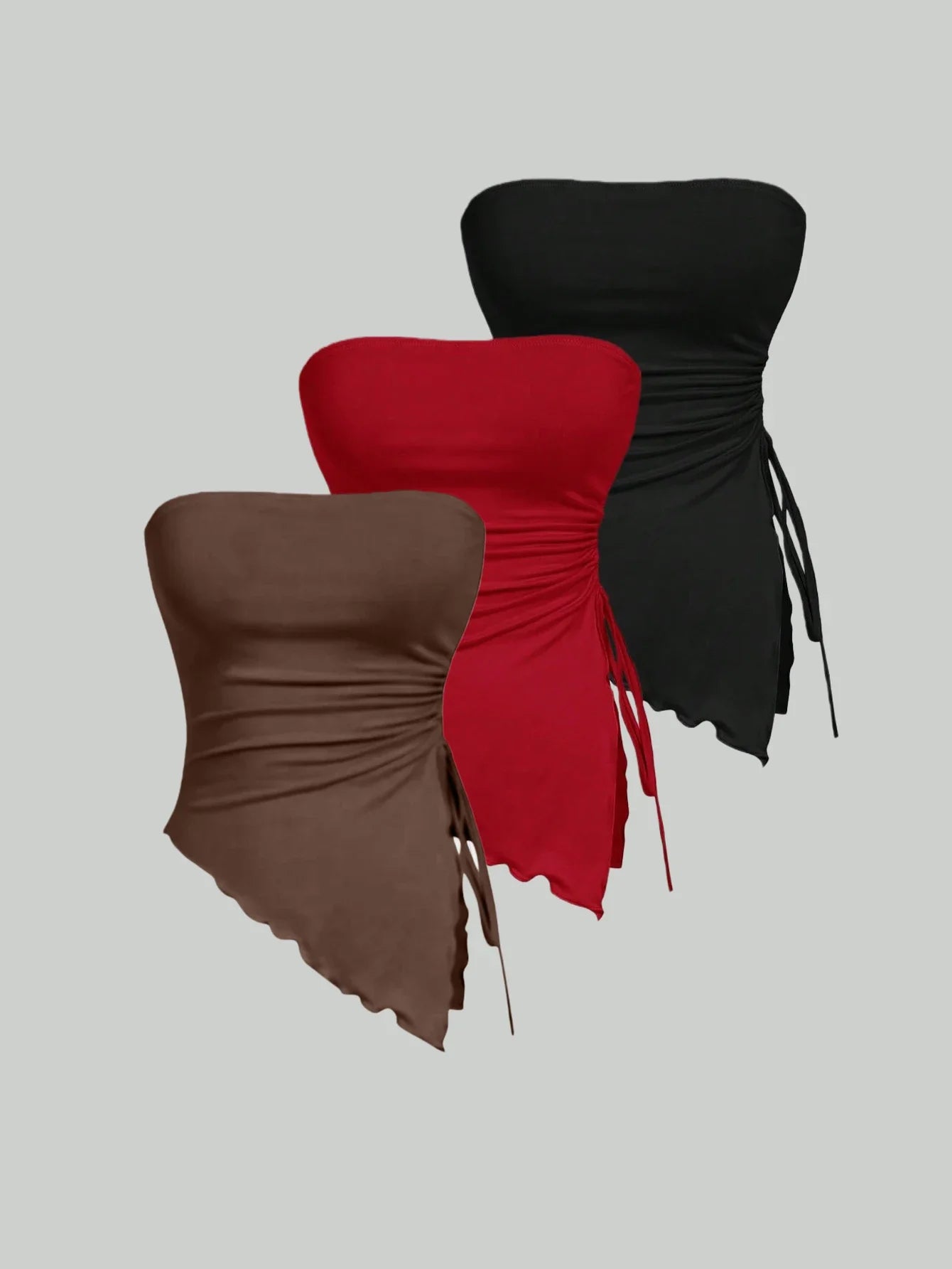 Women's 3 Piece Strapless Ruched Tube Top