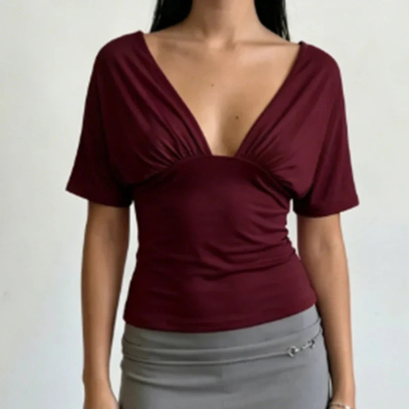 Elegant Lady Ruched Open-Back Tie Crop Top
