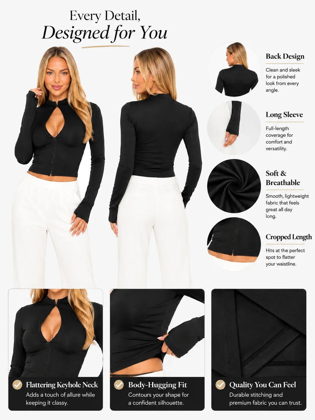 Keyhole Cutout Long Sleeve Crop Top