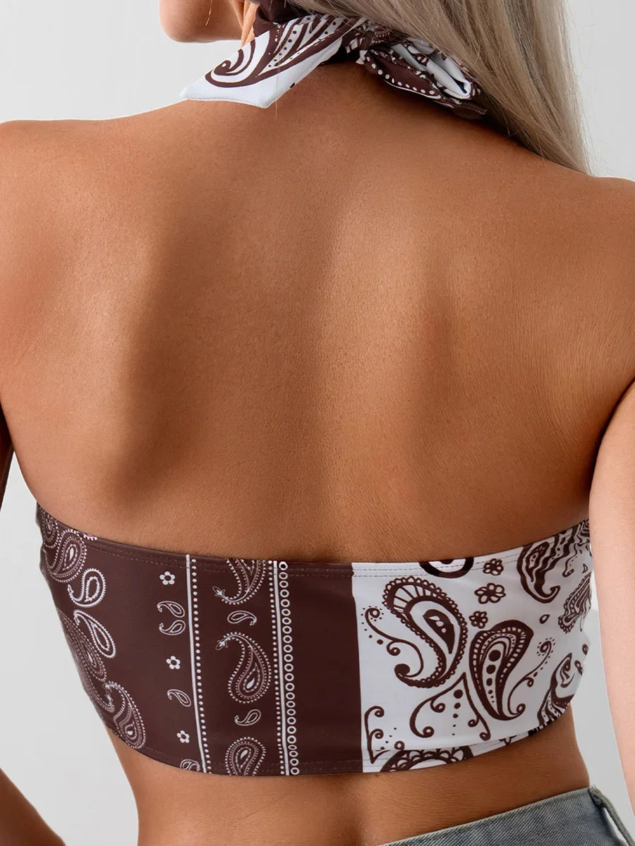 XS - L Sexy Printed Splicing Halter Knotted Bikini