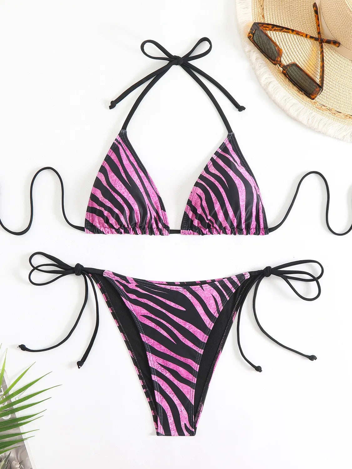 Sexy Coffee Zebra Print Bikini Set