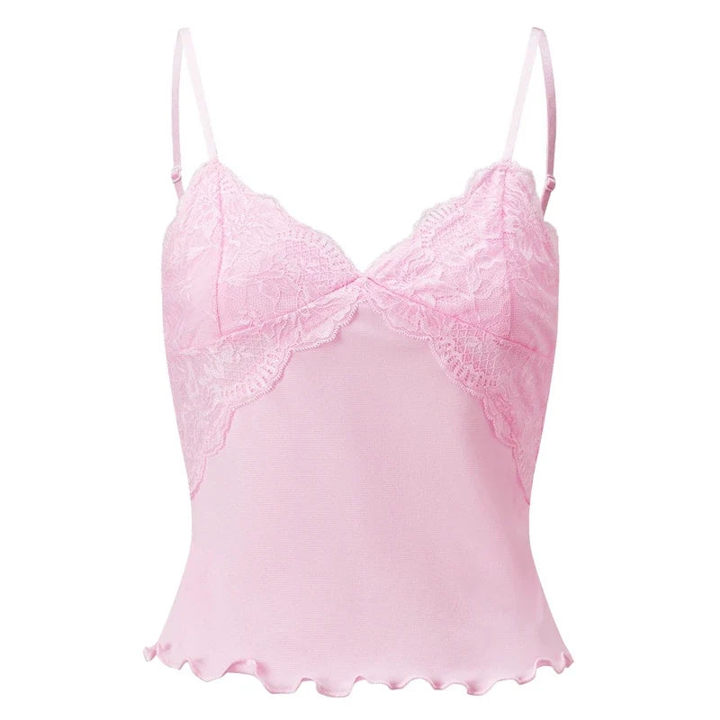 Lace Trim Camis Crop Tops