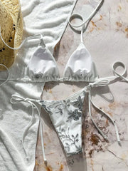 Sexy Purple Floral Embroidery Bikini Set