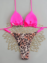 Sexy Hot Pink Leopard Print Patchwork Micro Bikini