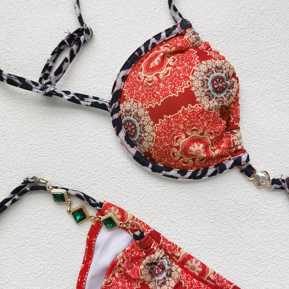 Sexy Red Floral Print Micro Bikini