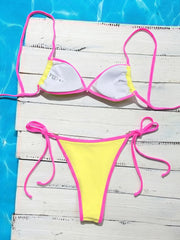 Sexy Yellow Patchwork Micro Bikini Set