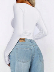 Low Square Neck Long Sleeve Crop Top