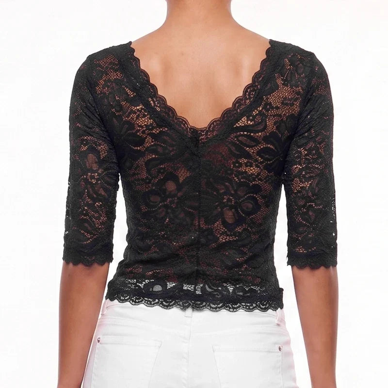 Floral Lace 3/4 Sleeve Crop Top