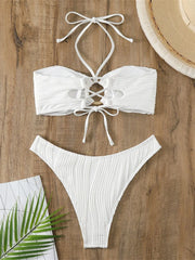 White Ring Linked Hollow Out Push Up Micro Swimsuit