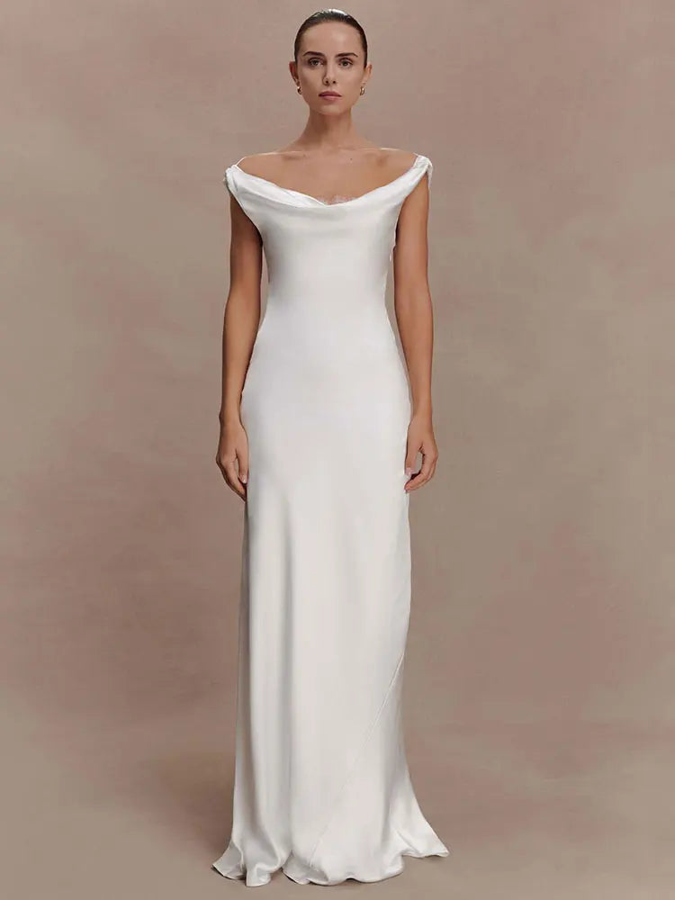 Swinging Collar Satin Sexy Maxi Dress