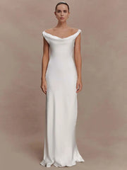 Swinging Collar Satin Sexy Maxi Dress