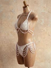 Sexy Pearls Cover Up Skirt 4 Piece Bikini Set