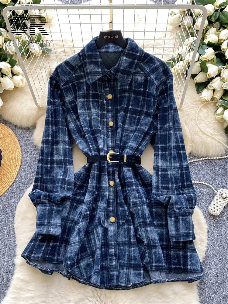 Korean Style Plaid Short Dress