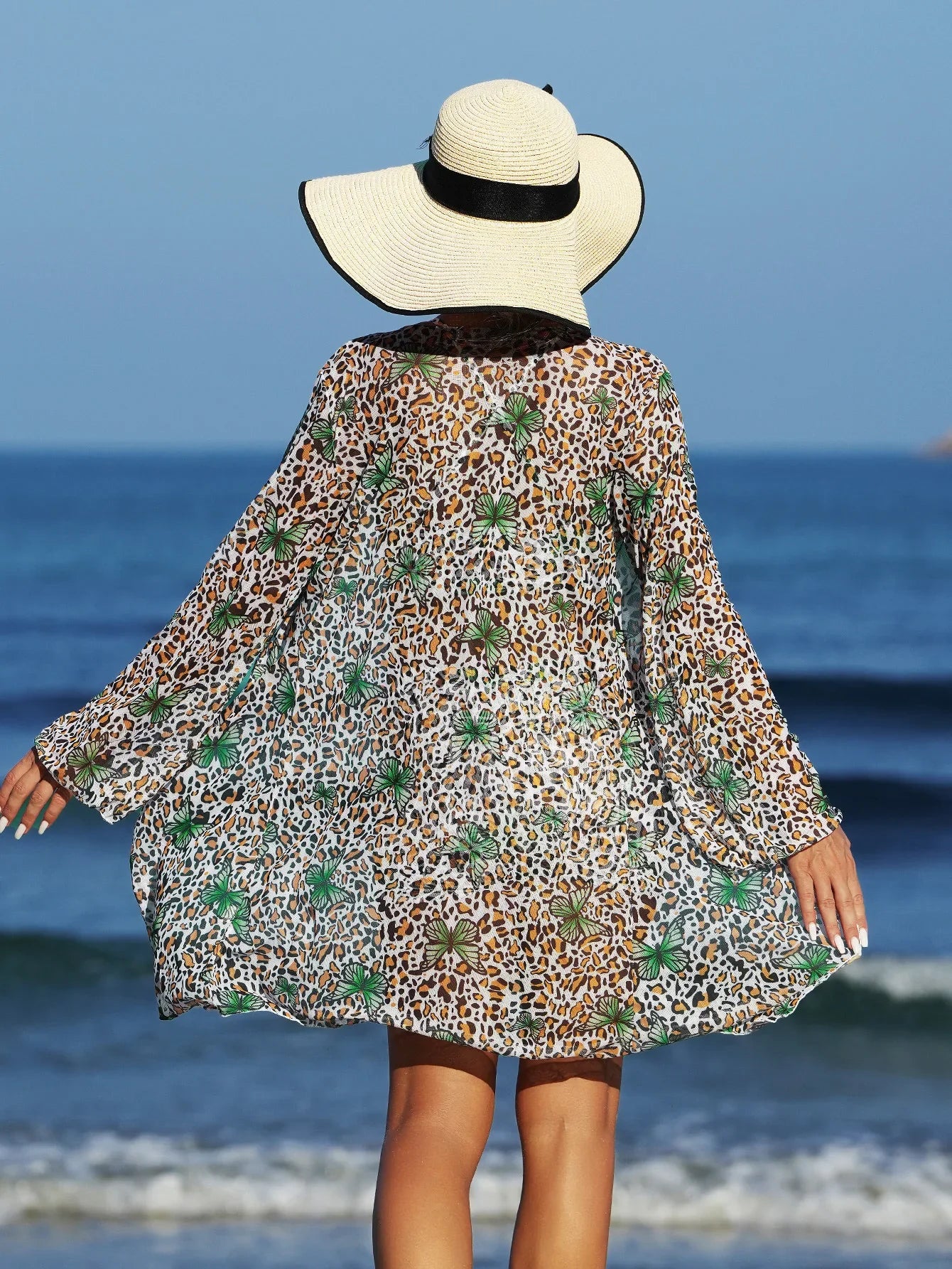 Vintage Long Sleeve Cover Up 3 Piece Bikini Set