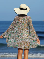Vintage Long Sleeve Cover Up 3 Piece Bikini Set