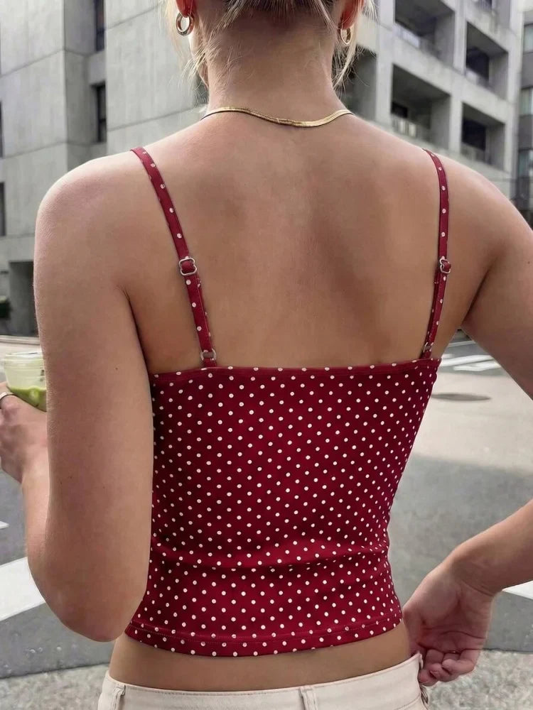 Polka Dots Backless Fitted U-shaped Collar Crop Top