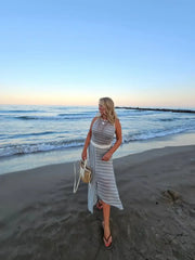 Striped Knit 2 Piece Set Sleeveless Tank Top
