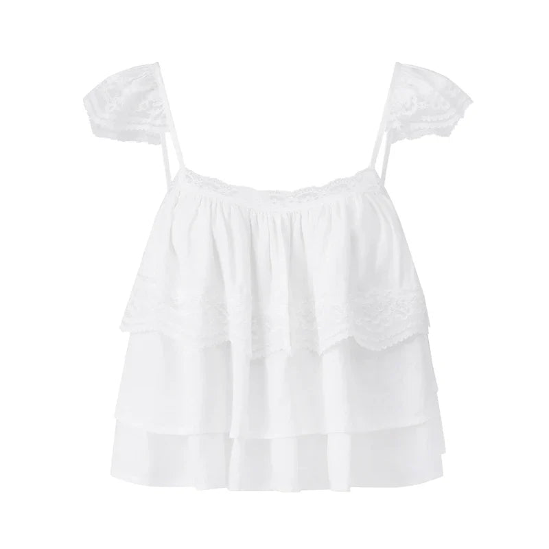Lace Trim Tiered Babydoll Cami Top