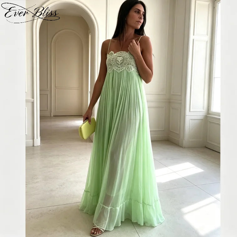 New Mint Green Lace Spaghetti Strap Maxi Dress