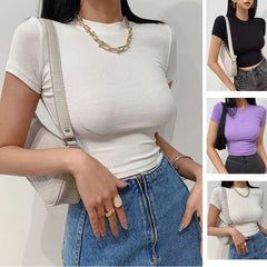 Slim Fit Crop Tee Female Round-Neck Top