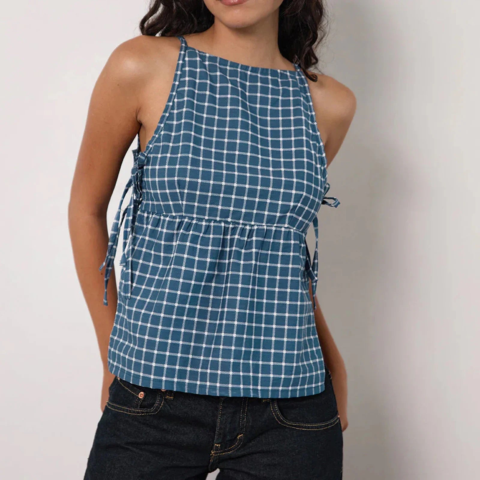 Cut Out Side Tie Up Vest Casual Loose Sleeveless Crop Top