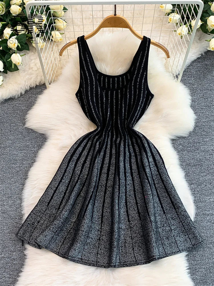 Stripe Knitting OL Dress