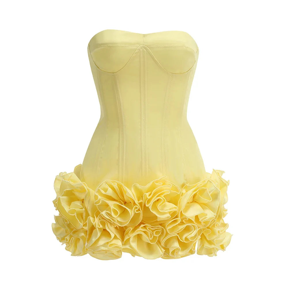Sexy Sleeveless Off Shoulder Self Tie Knot 3D Floral Embroidery Mini Dress