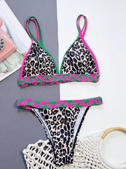 Sexy Black Leopard Print Patchwork Bikini Set