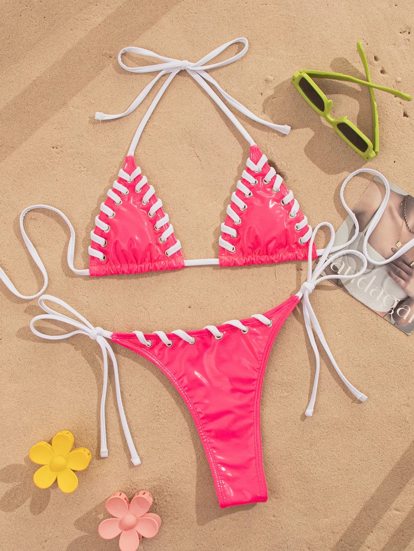 Sexy Pink Patchwork Micro Bikini Set