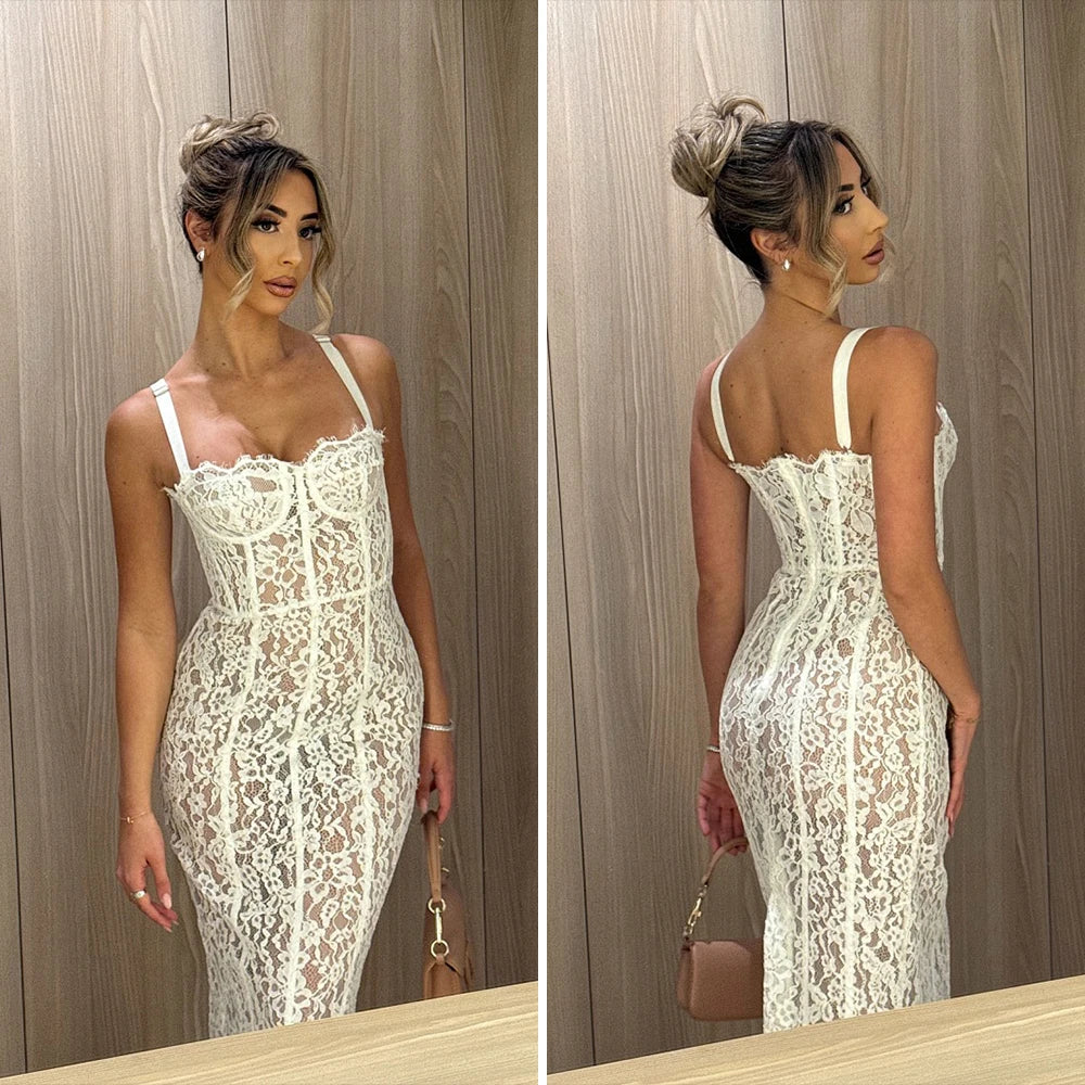 Fashionable Elegant Lace Corset Maxi Dress