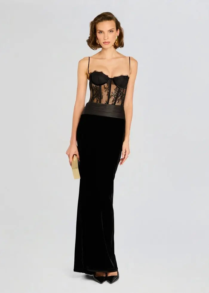 Black Lace See Through Strapless Prom Dress