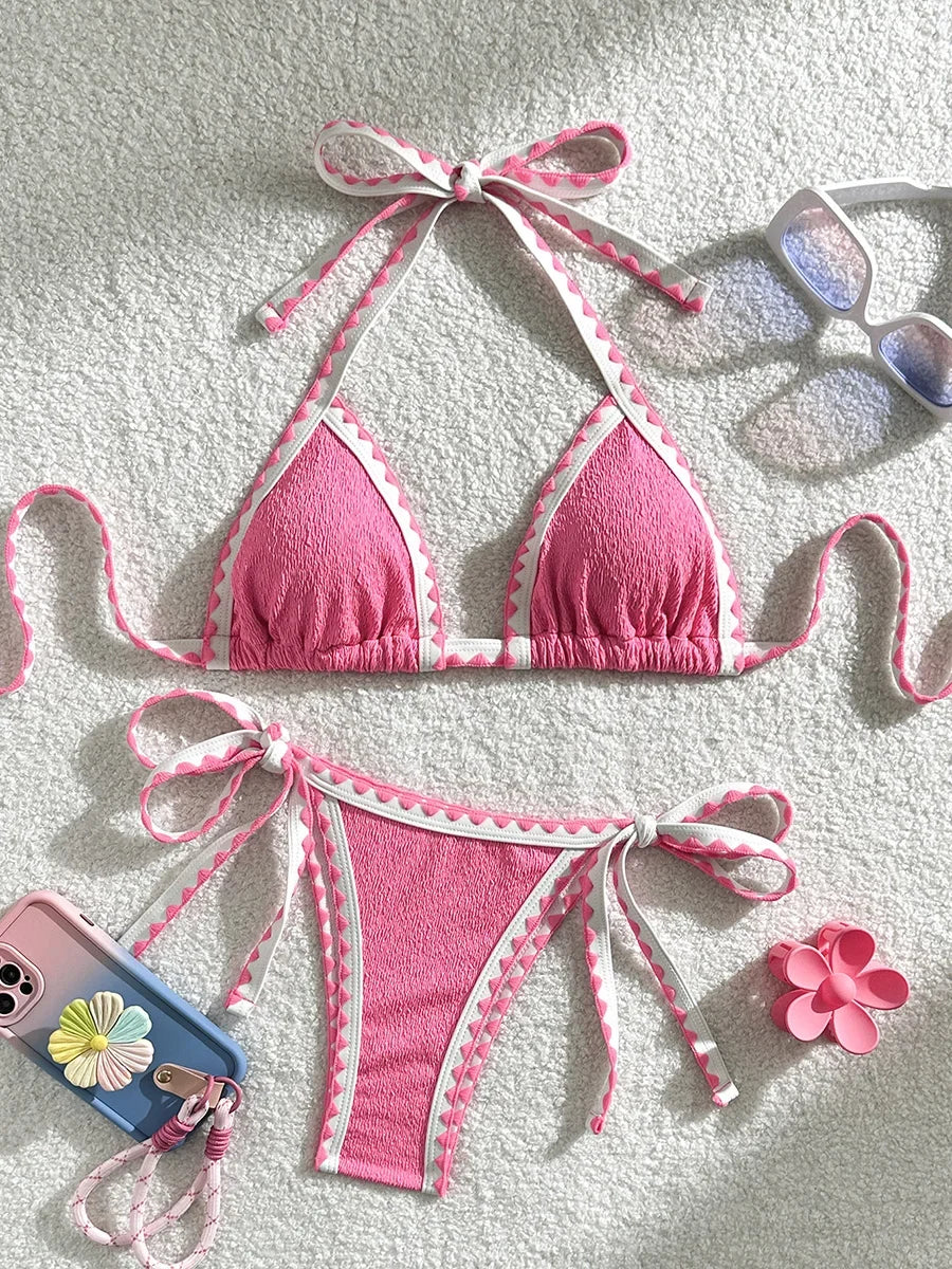 Splicing Wrinkled Pleated Bikini