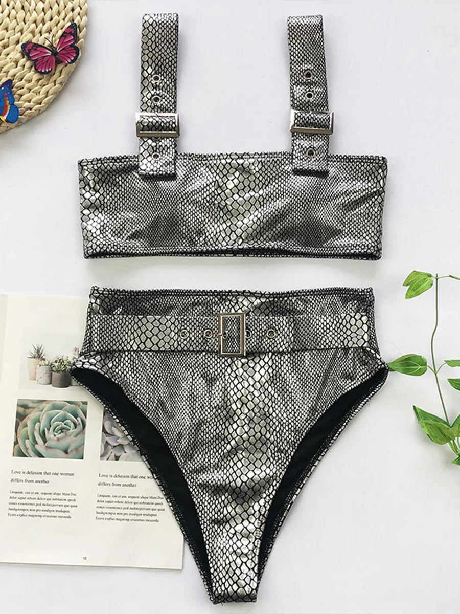 Snake Printed Bandeau Bikini