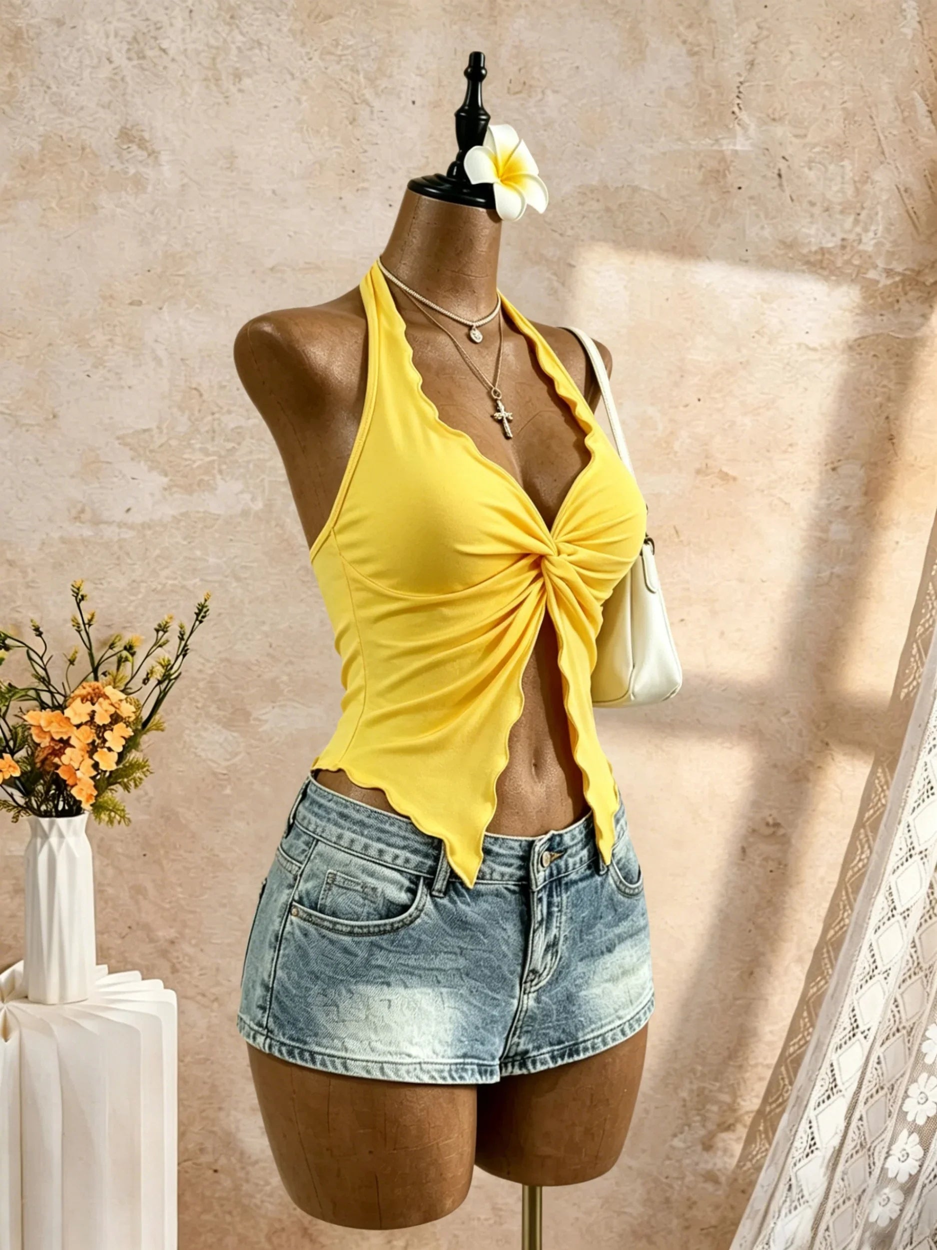 Trim Irregular Hanky Hem Slim Fit Crop Cami Top