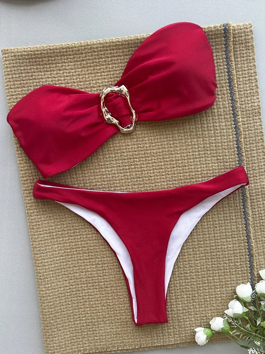 XS - L Metal Ring Bandeau Bikini