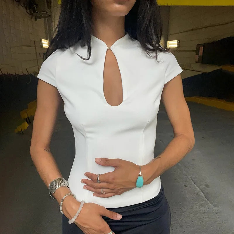 Mock Neck Cutout Front Crop Top