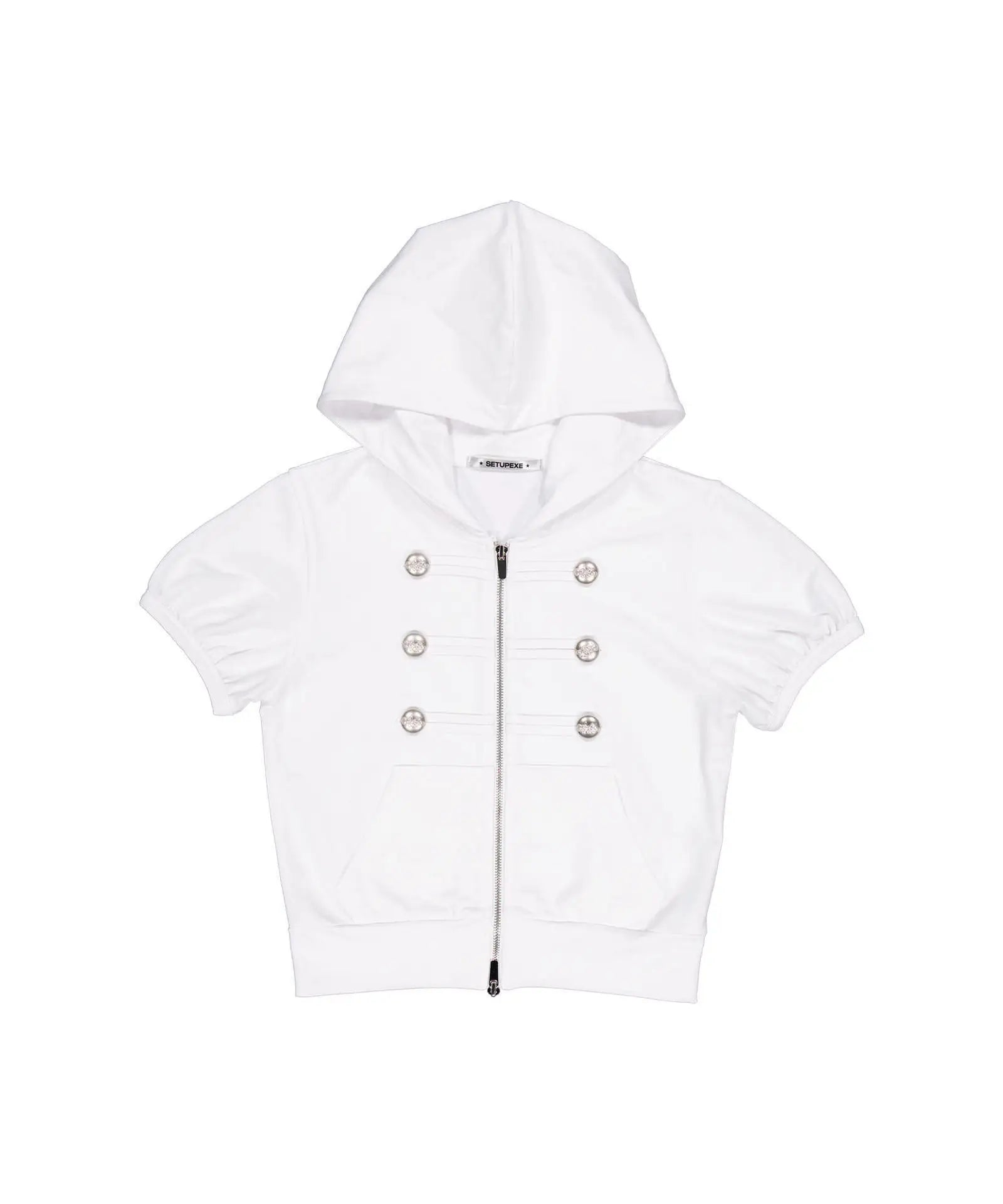 Cropped Hooded Short Sleeve Zip Up Top