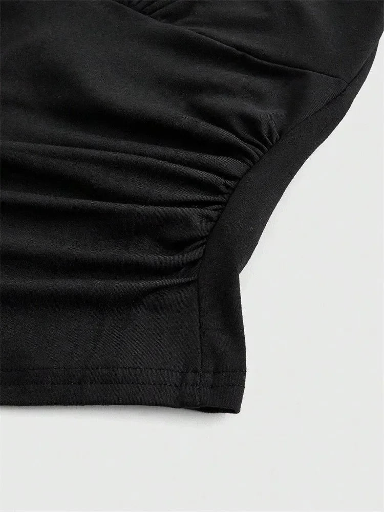 Solid V-neck Backless Halter Crop Top