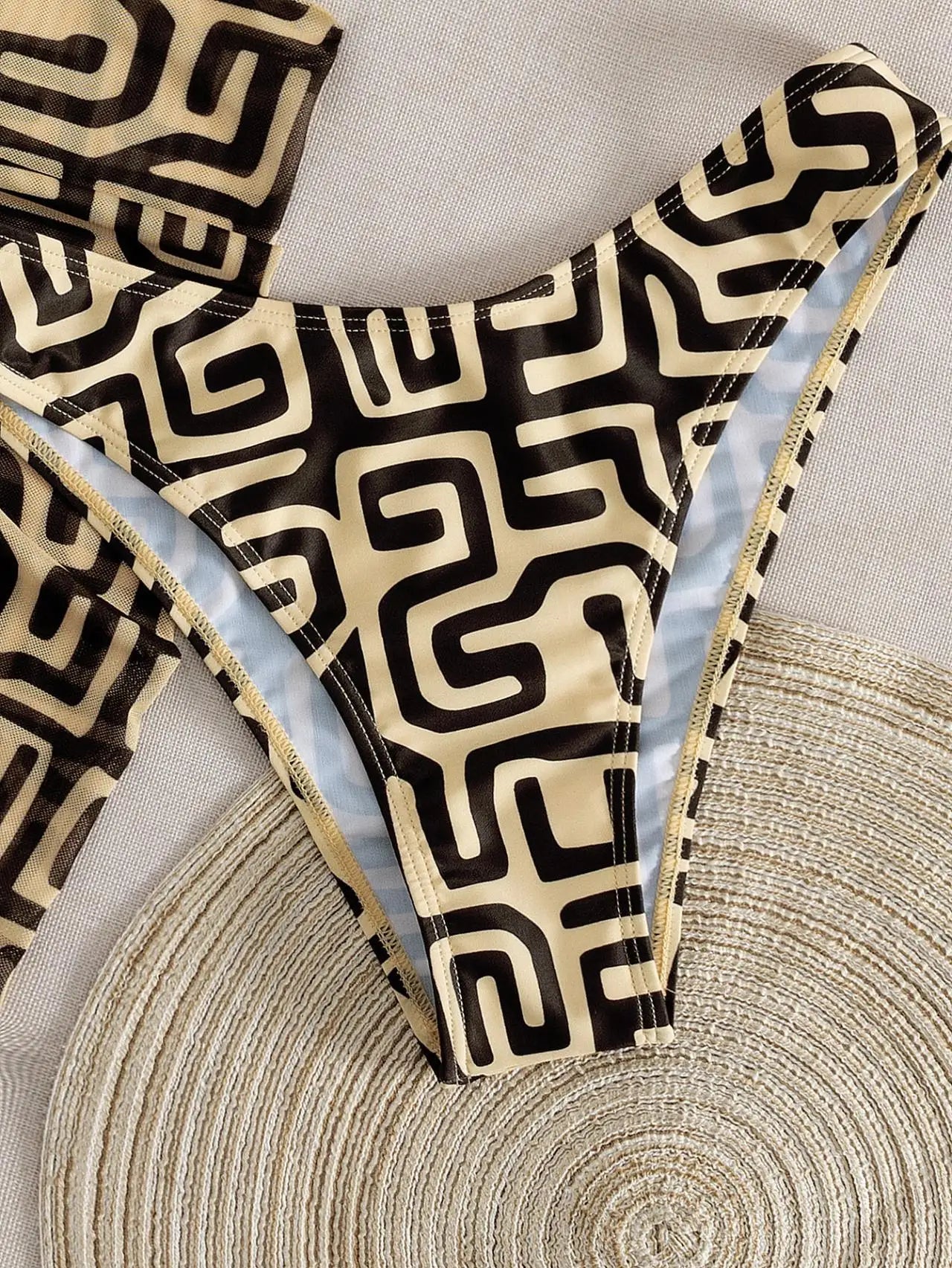 Vintage Yellow Geometry Print Bikini Set