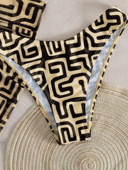 Vintage Yellow Geometry Print Bikini Set